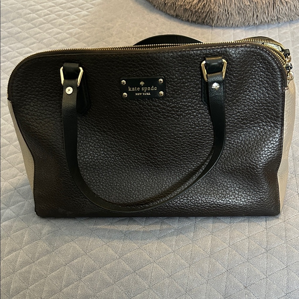kate spade Two-Tone Black and Cream Pebbled Leather Satchel